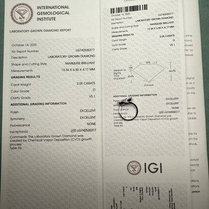 Pirmiana Jewelry Customized 18k White Gold 2ct Marquise Lab Grown Diamond Rings Engagement Wedding Band Rings for Women Fine Jewelry