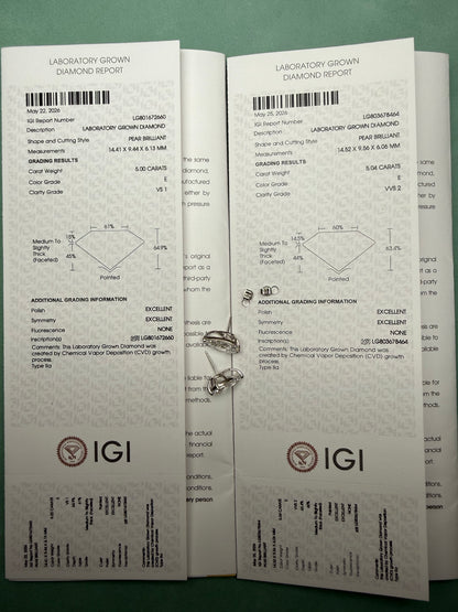 Pirmiana Custom Design 14K White Gold Earrings for Women 5ct Each CVD Lab Grown Diamond Jewelry