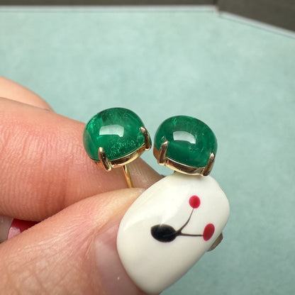 Pirmiana Jewelry Customized 18k Yellow Gold total 4.7ct Cabochan Lab Grown Emerald Earrings for Women Party Gift