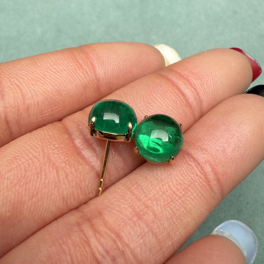 Pirmiana Jewelry Customized 18k Yellow Gold total 4.7ct Cabochan Lab Grown Emerald Earrings for Women Party Gift