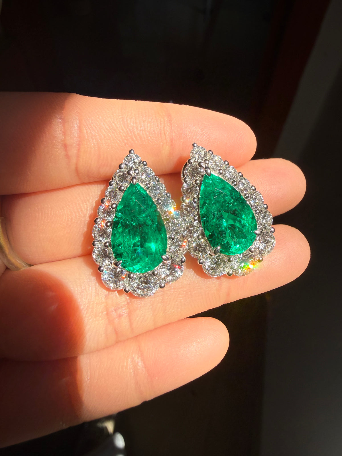 Pirmiana Hot Sale 9x15mm total 9.76ct Lab Grown Emerald Earrings 9K White Gold Girlfriend Gift