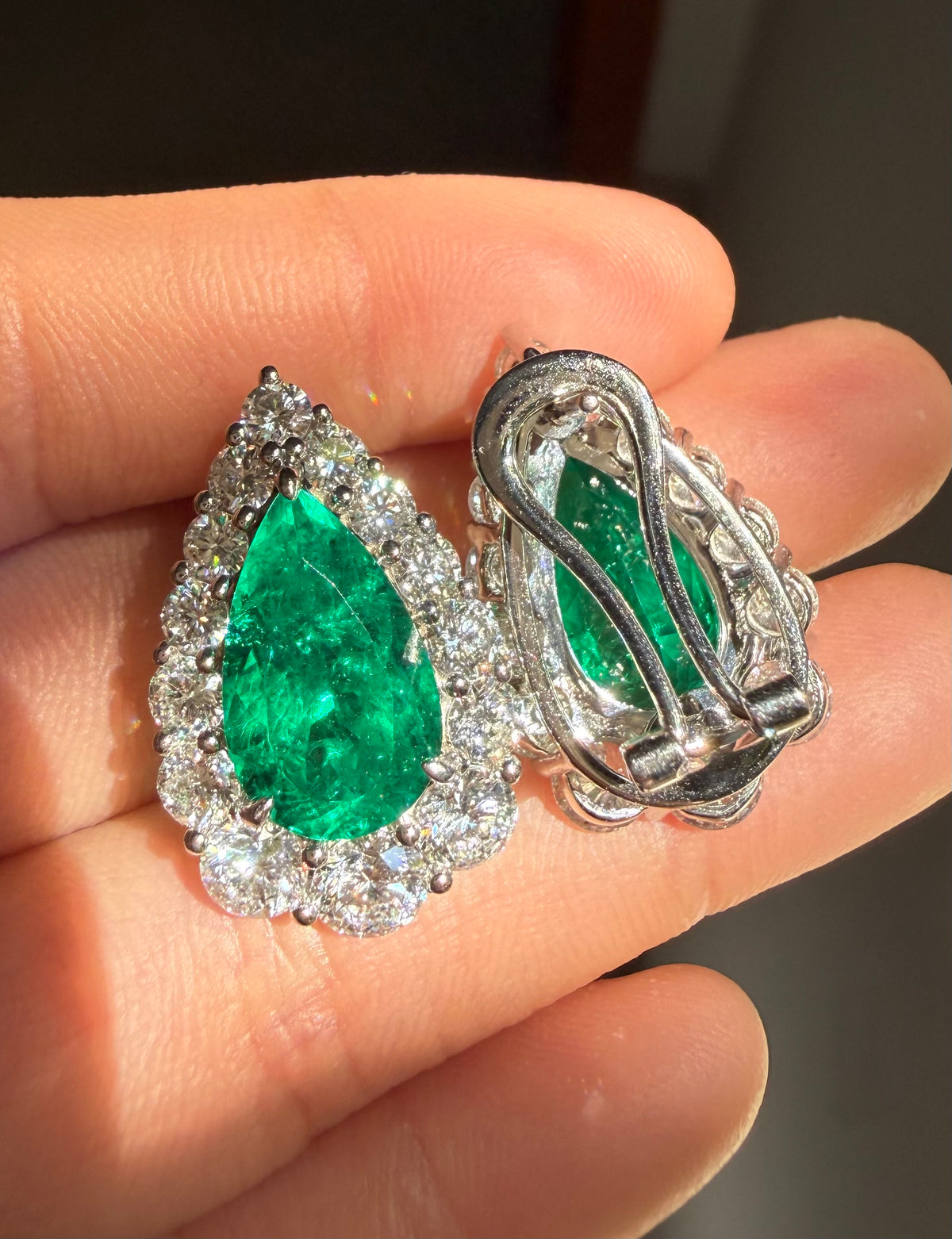 Pirmiana Hot Sale 9x15mm total 9.76ct Lab Grown Emerald Earrings 9K White Gold Girlfriend Gift
