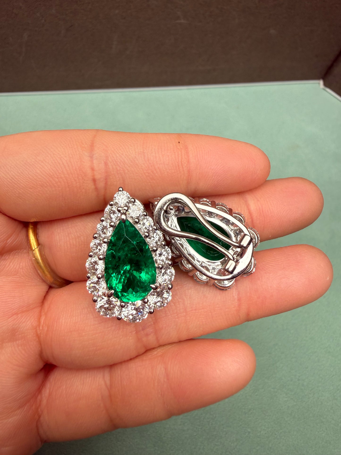 Pirmiana Hot Sale 9x15mm total 9.76ct Lab Grown Emerald Earrings 9K White Gold Girlfriend Gift