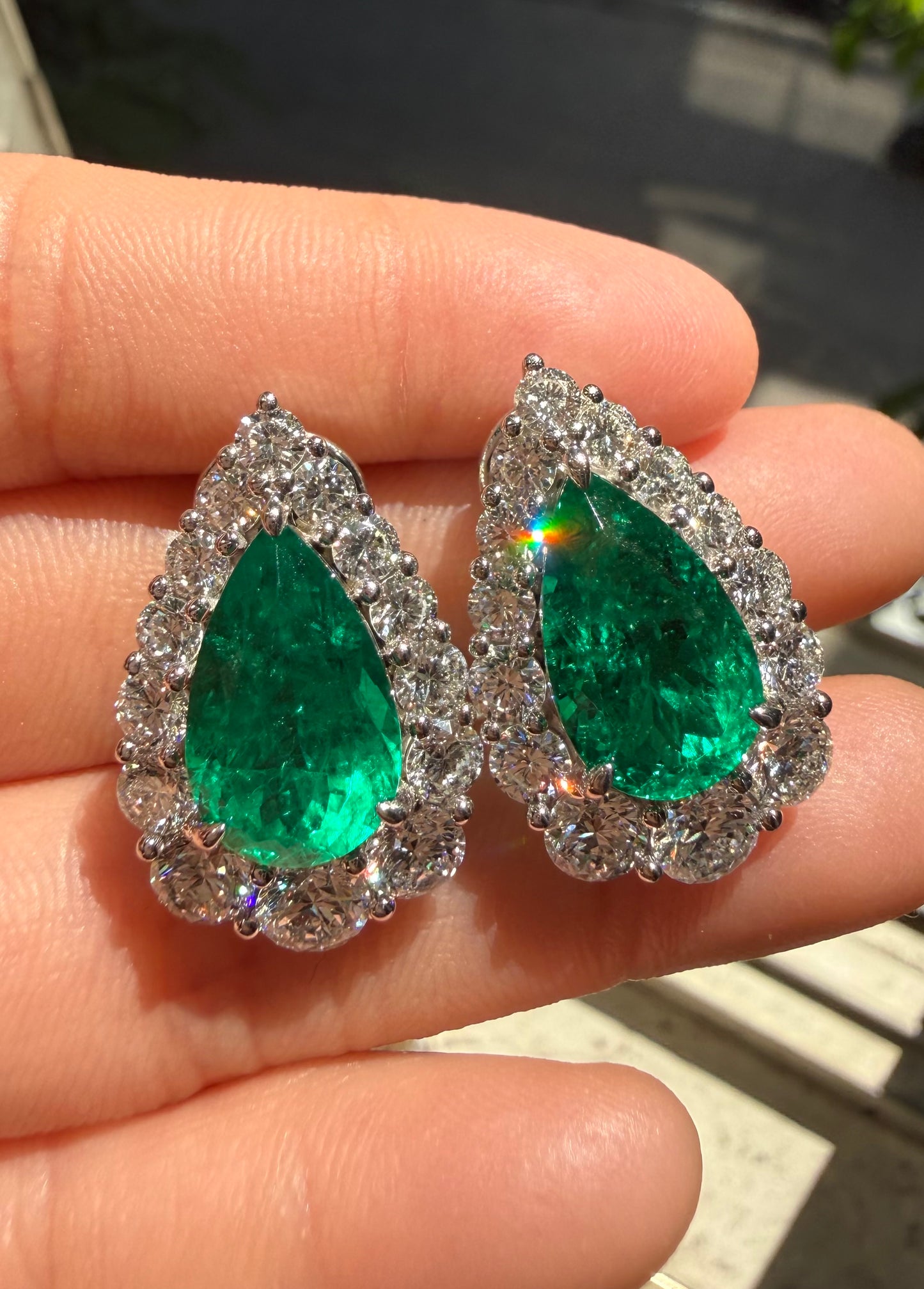 Pirmiana Hot Sale 9x15mm total 9.76ct Lab Grown Emerald Earrings 9K White Gold Girlfriend Gift
