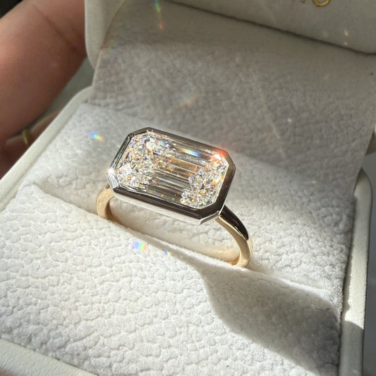 Pirmiana Jewelry Customized 14k+platinum 4ct F VS1 emerald cut Lab Grown Diamond Rings Engagement Wedding Band for Women Fine Jewelry