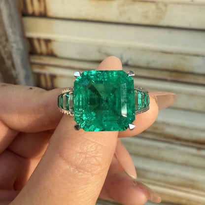 Pirmiana Hot Sale Classic Design Lab Grown Diamond 14k Gold Rings 13x13MM 8.8ct Lab Grown Emerald Girlfriend Gift