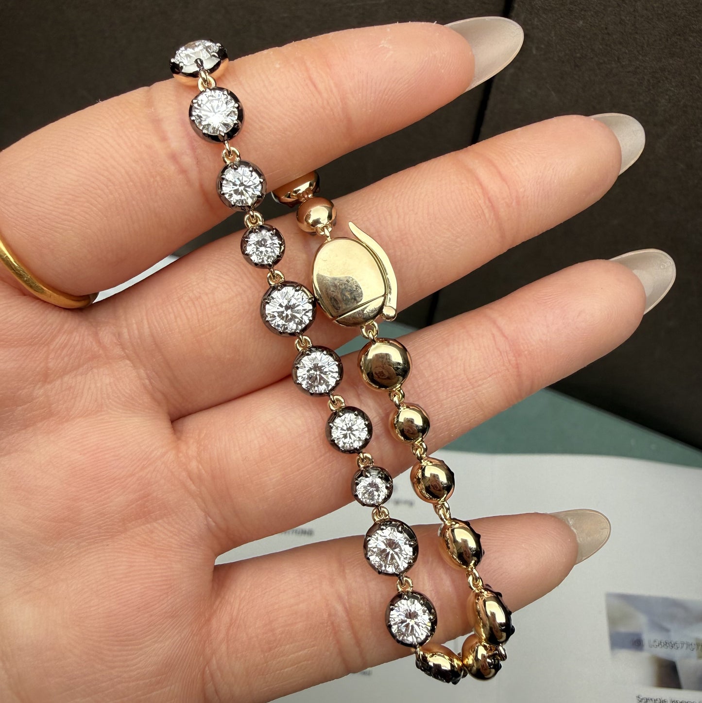 Pirmiana Jewelry Customized round Shape 14K Yellow Gold  DEF Each Lab Grown Diamond Eternity Bracelet Engagement for Women Fine Jewelry