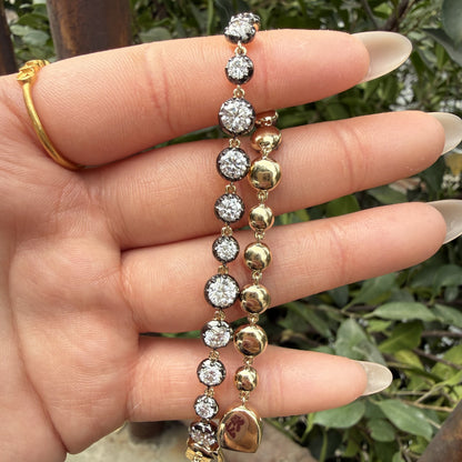 Pirmiana Jewelry Customized round Shape 14K Yellow Gold  DEF Each Lab Grown Diamond Eternity Bracelet Engagement for Women Fine Jewelry