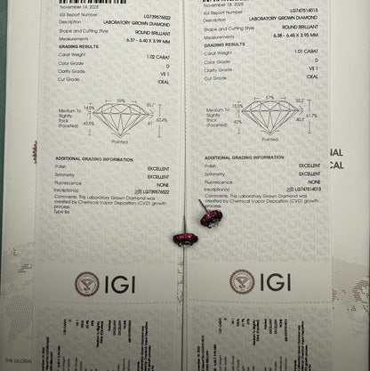 Pirmiana Customized 18k White Gold 1ct Each Lab Grown Diamond Earrings for Women Party Gift