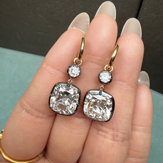 Pirmiana Custom Design 18K Yellow Gold 5ct Each Old Mine Cut Earrings for Women Lab Grown Diamond Jewelry