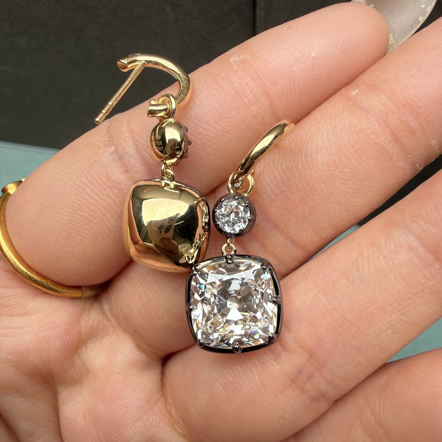 Pirmiana Custom Design 18K Yellow Gold 5ct Each Old Mine Cut Earrings for Women Lab Grown Diamond Jewelry