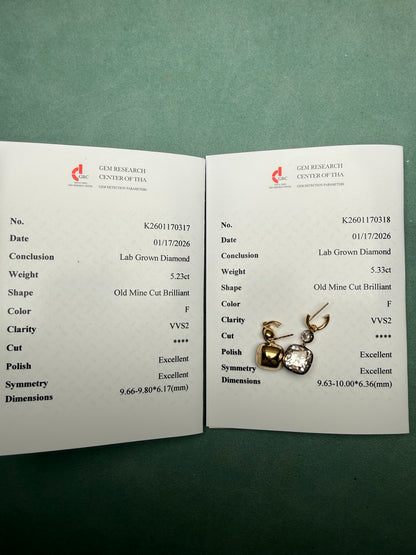 Pirmiana Custom Design 18K Yellow Gold 5ct Each Old Mine Cut Earrings for Women Lab Grown Diamond Jewelry