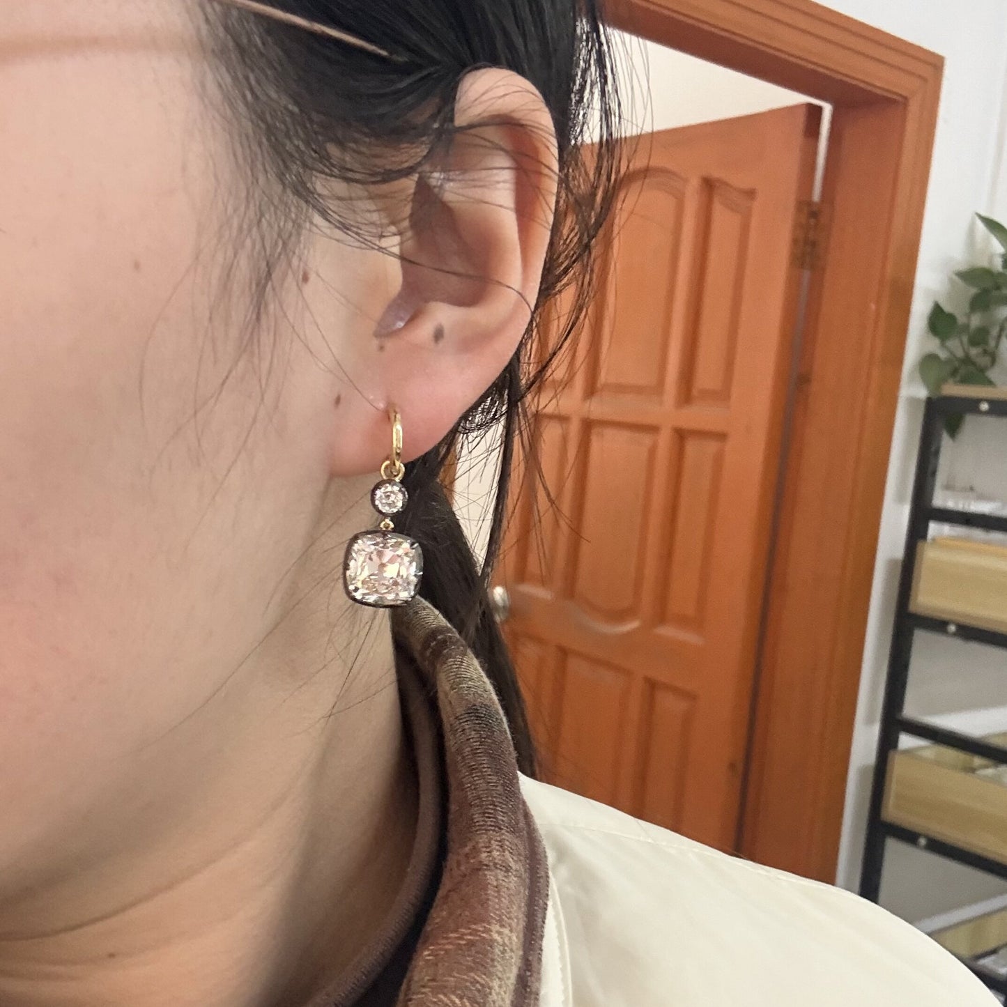 Pirmiana Custom Design 18K Yellow Gold 5ct Each Old Mine Cut Earrings for Women Lab Grown Diamond Jewelry