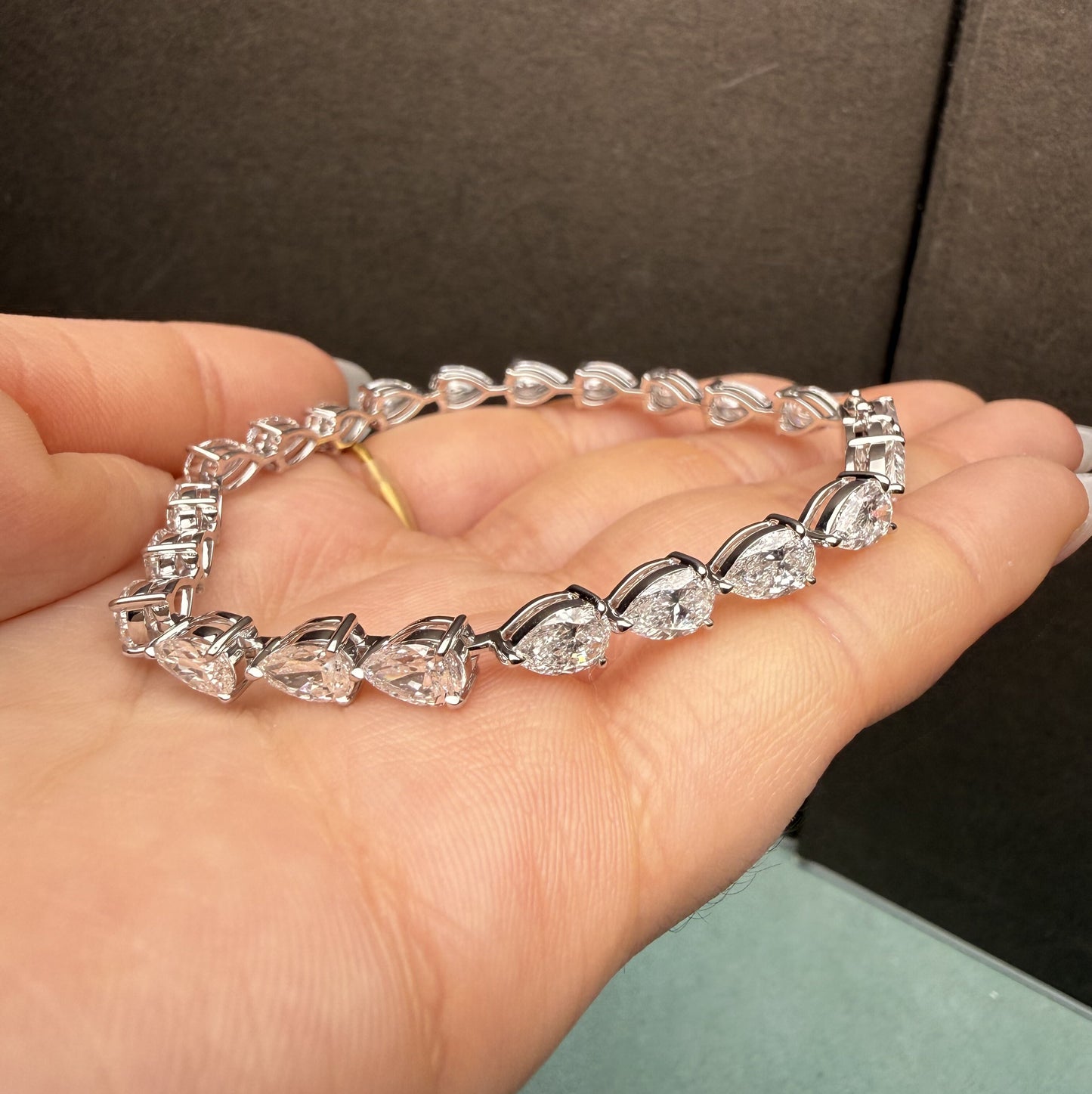 Pirmiana Jewelry Customized Pear Shape 14K White Gold 0.5ct DEF Each Lab Grown Diamond Eternity Bracelet Engagement for Women Fine Jewelry