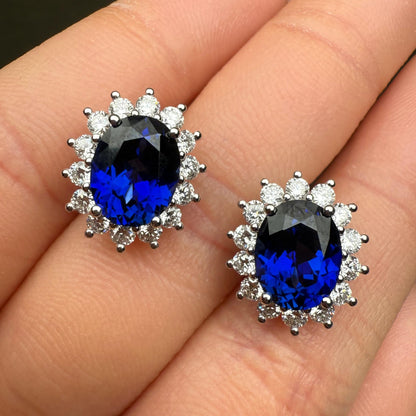 Pirmiana Custom Design 14K White Gold Earrings for Women 2ct Each Lab Grown Sapphire and DEF CVD Diamond Jewelry