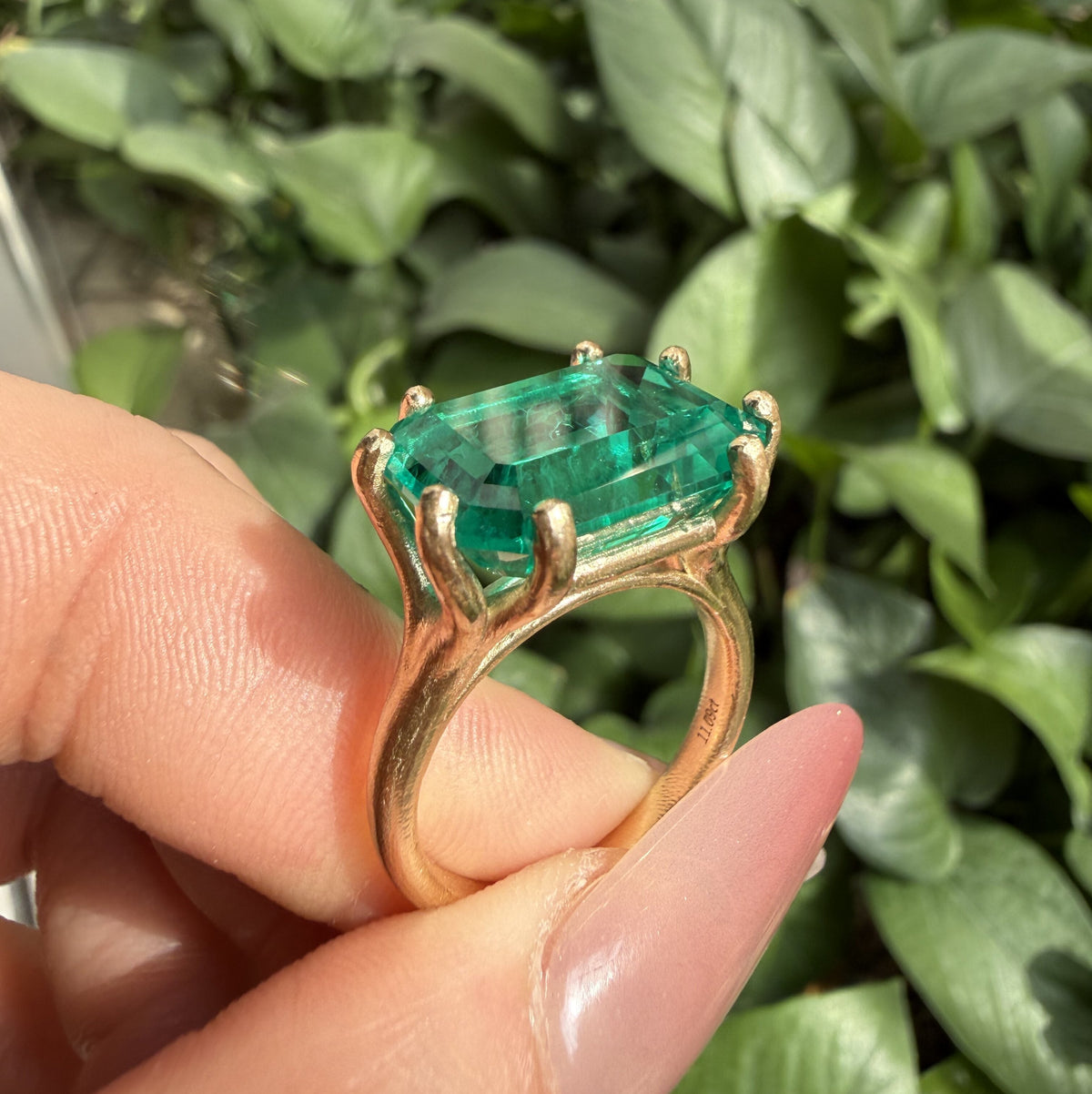 Pirmiana Hot Sale Classic Design Lab Grown Emerald 14k yellow Gold Rings 12X16MM 11ct Lab Grown Emerald Girlfriend Gift