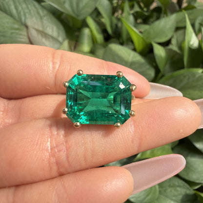 Pirmiana Hot Sale Classic Design Lab Grown Emerald 14k yellow Gold Rings 12X16MM 11ct Lab Grown Emerald Girlfriend Gift