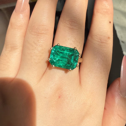 Pirmiana Hot Sale Classic Design Lab Grown Emerald 14k yellow Gold Rings 12X16MM 11ct Lab Grown Emerald Girlfriend Gift