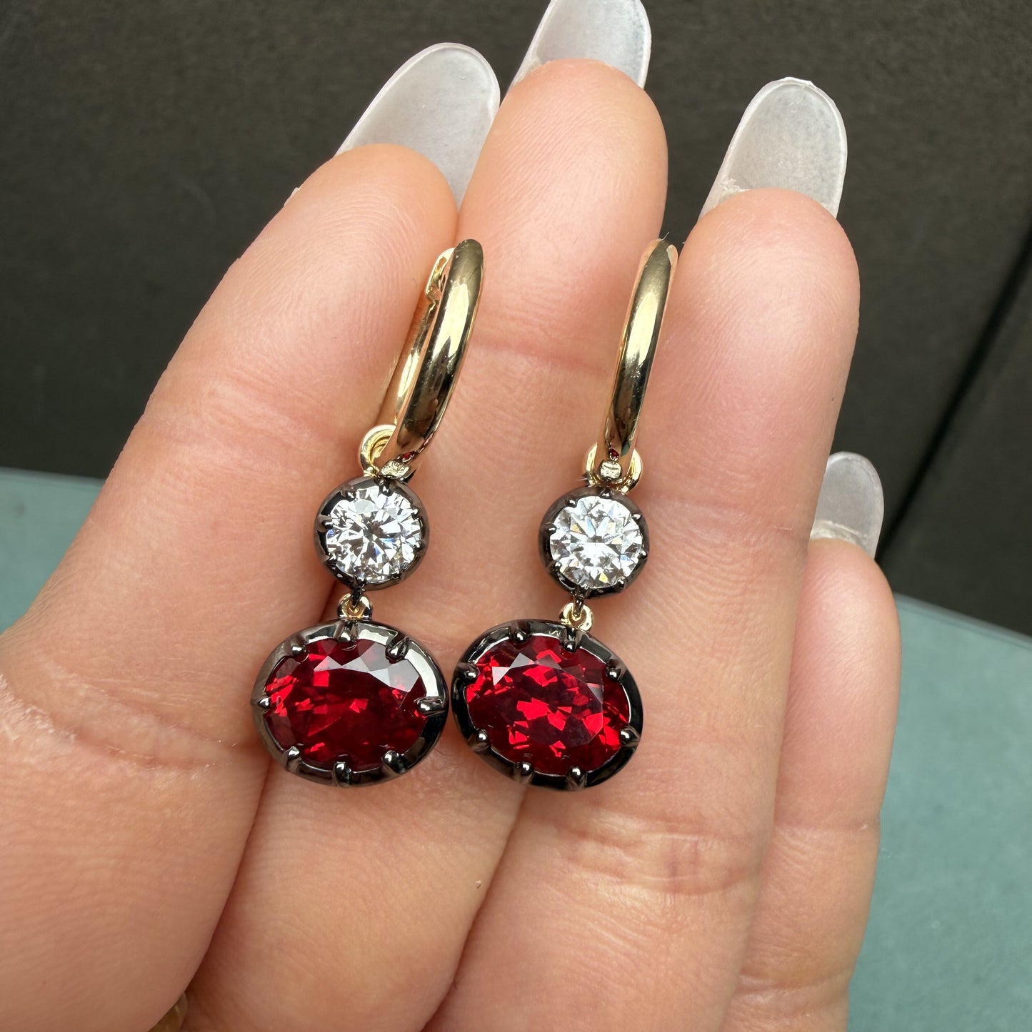 Pirmiana Jewelry Custom Design 9k Earrings for Women 3ct Lab Grown Ruby And DEF VS VVS Lab Grown Diamond Jewelry