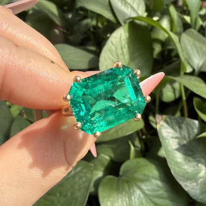Pirmiana Hot Sale Classic Design Lab Grown Emerald 14k yellow Gold Rings 12X16MM 11ct Lab Grown Emerald Girlfriend Gift