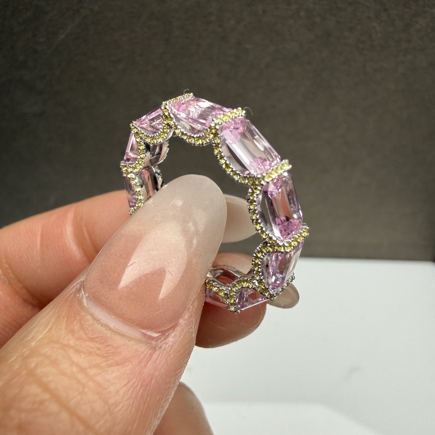 Pirmiana Custom Design 925sliver Ring for Women 4X6mm Lab Grown Pink Sapphire and lab grown yellow sapphire Jewelry