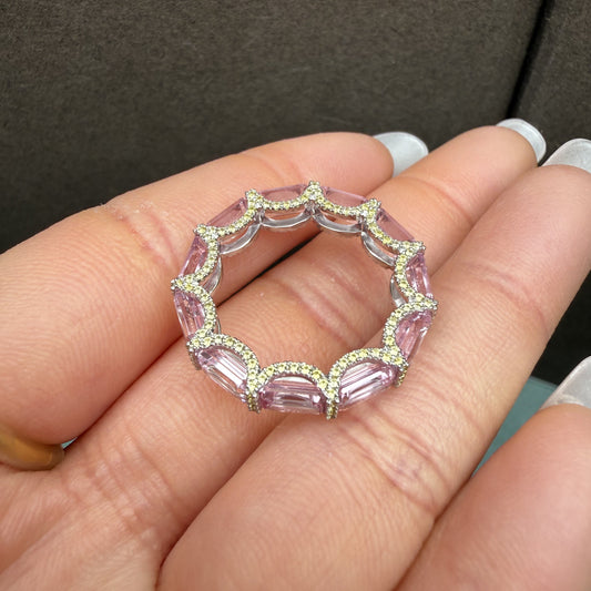 Pirmiana Custom Design 925sliver Ring for Women 4X6mm Lab Grown Pink Sapphire and lab grown yellow sapphire Jewelry