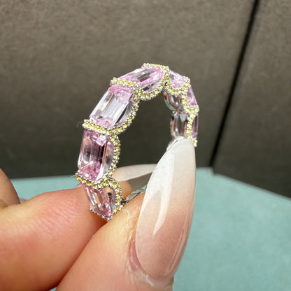 Pirmiana Custom Design 925sliver Ring for Women 4X6mm Lab Grown Pink Sapphire and lab grown yellow sapphire Jewelry