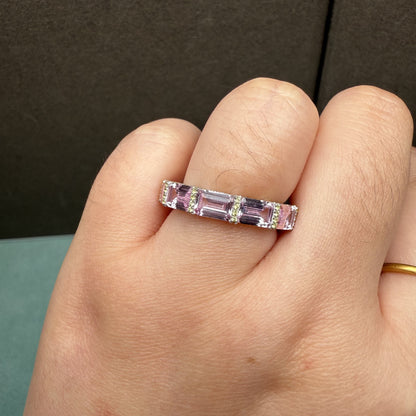 Pirmiana Custom Design 925sliver Ring for Women 4X6mm Lab Grown Pink Sapphire and lab grown yellow sapphire Jewelry