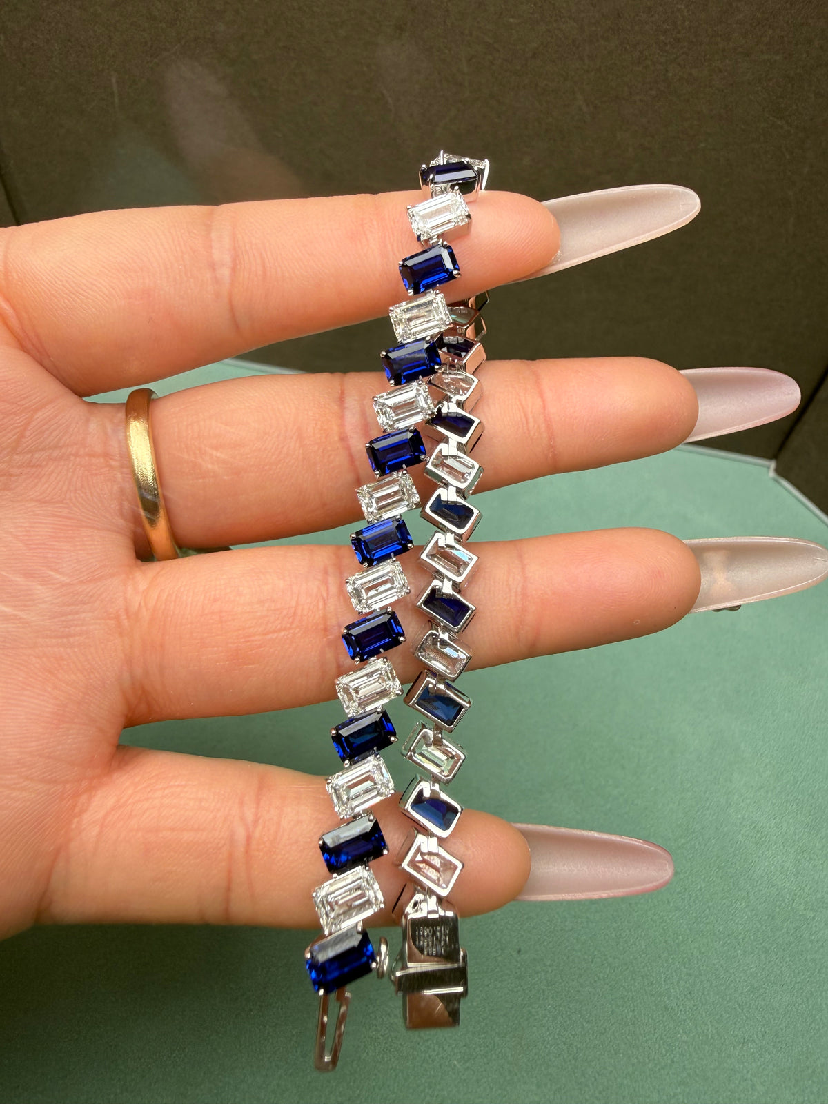 Pirmiana Jewelry Customized 14K White Gold 4x6mm Each Lab Grown Sapphire Bracelet for Women Fine Jewelry