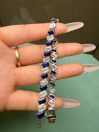 Pirmiana Jewelry Customized 14K White Gold 4x6mm Each Lab Grown Sapphire Bracelet for Women Fine Jewelry