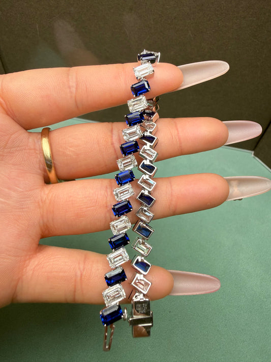 Pirmiana Jewelry Customized 14K White Gold 4x6mm Each Lab Grown Sapphire Bracelet for Women Fine Jewelry