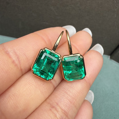 Pirmiana Hot Sale 9x11mm Lab Grown Emerald Earrings Lab Grown Diamond 18K Yellow Gold Girlfriend Gift