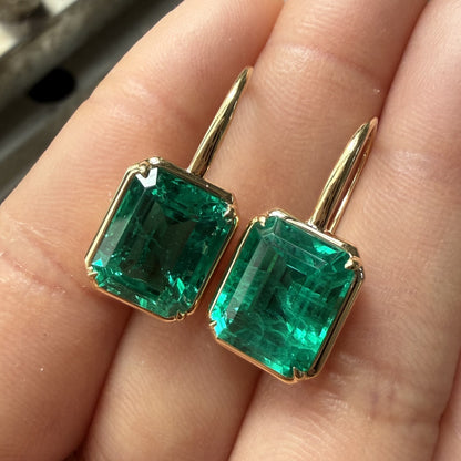 Pirmiana Hot Sale 9x11mm Lab Grown Emerald Earrings Lab Grown Diamond 18K Yellow Gold Girlfriend Gift