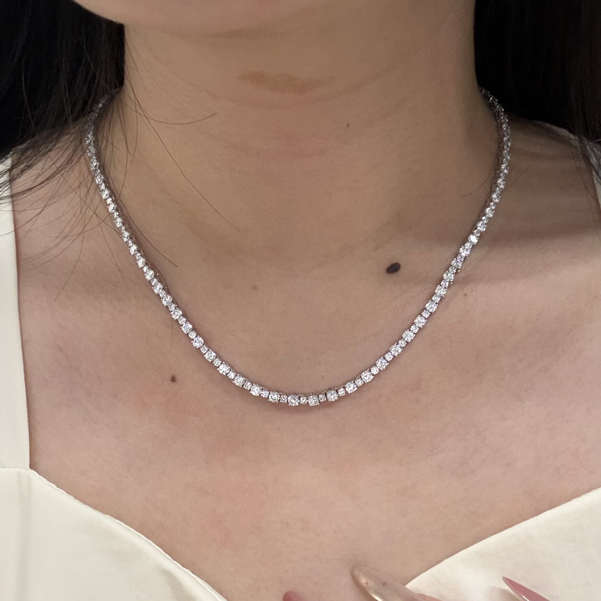 Pirmiana Jewelry Classic Design 18K White Gold 10.7CT HPHT Diamond Tennis Necklace luxe Jewelry for Party Wedding Gift