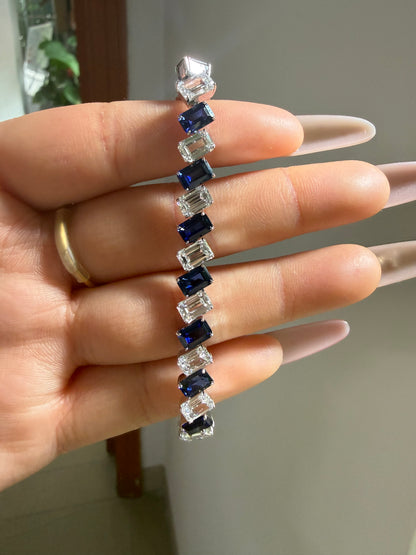 Pirmiana Jewelry Customized 14K White Gold 4x6mm Each Lab Grown Sapphire Bracelet for Women Fine Jewelry