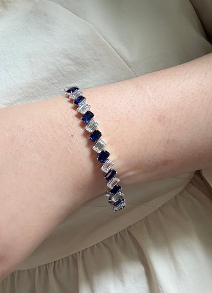 Pirmiana Jewelry Customized 14K White Gold 4x6mm Each Lab Grown Sapphire Bracelet for Women Fine Jewelry