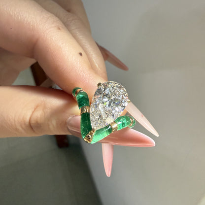 Pirmiana Hot Sale Classic Design Lab Grown Emerald 18k yellow Gold Rings 3ct Lab Grown Diamond Girlfriend Gift