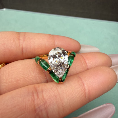 Pirmiana Hot Sale Classic Design Lab Grown Emerald 18k yellow Gold Rings 3ct Lab Grown Diamond Girlfriend Gift