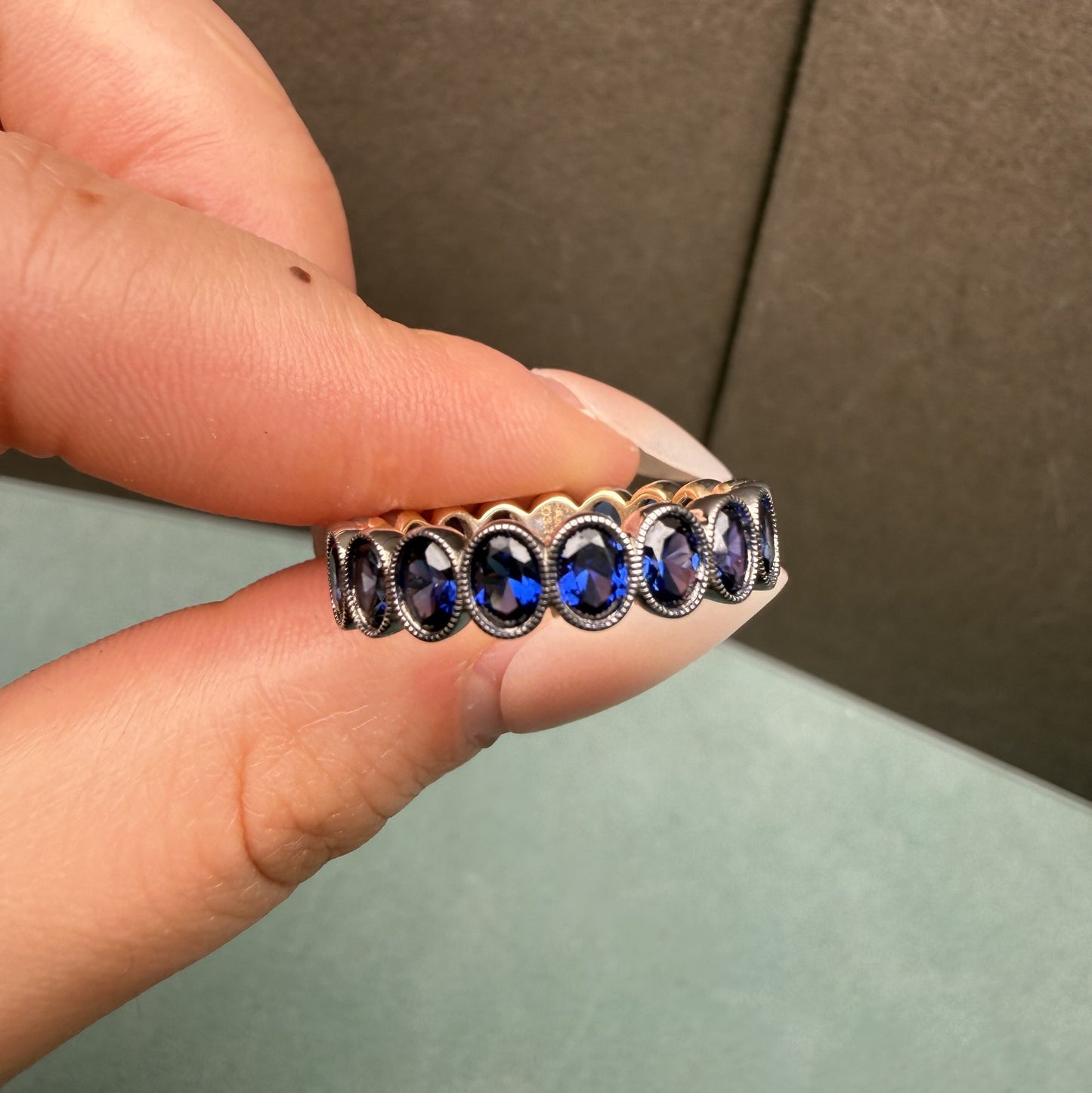 Pirmiana Custom Design 9K Yellow Gold Ring for Women 3x4mm 0.2ct each Lab Grown Sapphire Jewelry