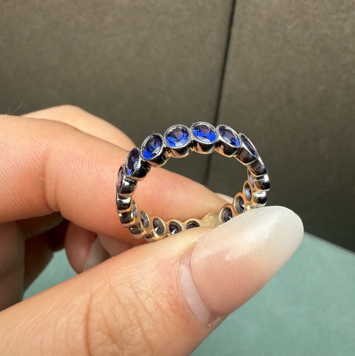 Pirmiana Custom Design 9K Yellow Gold Ring for Women 3x4mm 0.2ct each Lab Grown Sapphire Jewelry