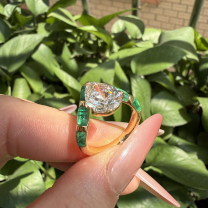 Pirmiana Hot Sale Classic Design Lab Grown Emerald 18k yellow Gold Rings 3ct Lab Grown Diamond Girlfriend Gift