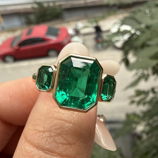 Pirmiana Hot Sale Classic Design Lab Grown Emerald 14k Gold Rings 8x10MM 3ct Lab Grown Emerald Girlfriend Gift