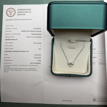Ruif Jewelry Classic Design 18k white gold 3ct Heart Shape Lab Grown Diamond Pendant Necklace Gemstone Jewelry