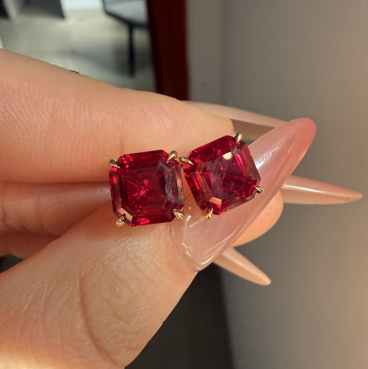 Pirmiana Jewelry Custom Design 14k Earrings for Women 9ct 8X8MM Lab Grown Ruby Jewelry