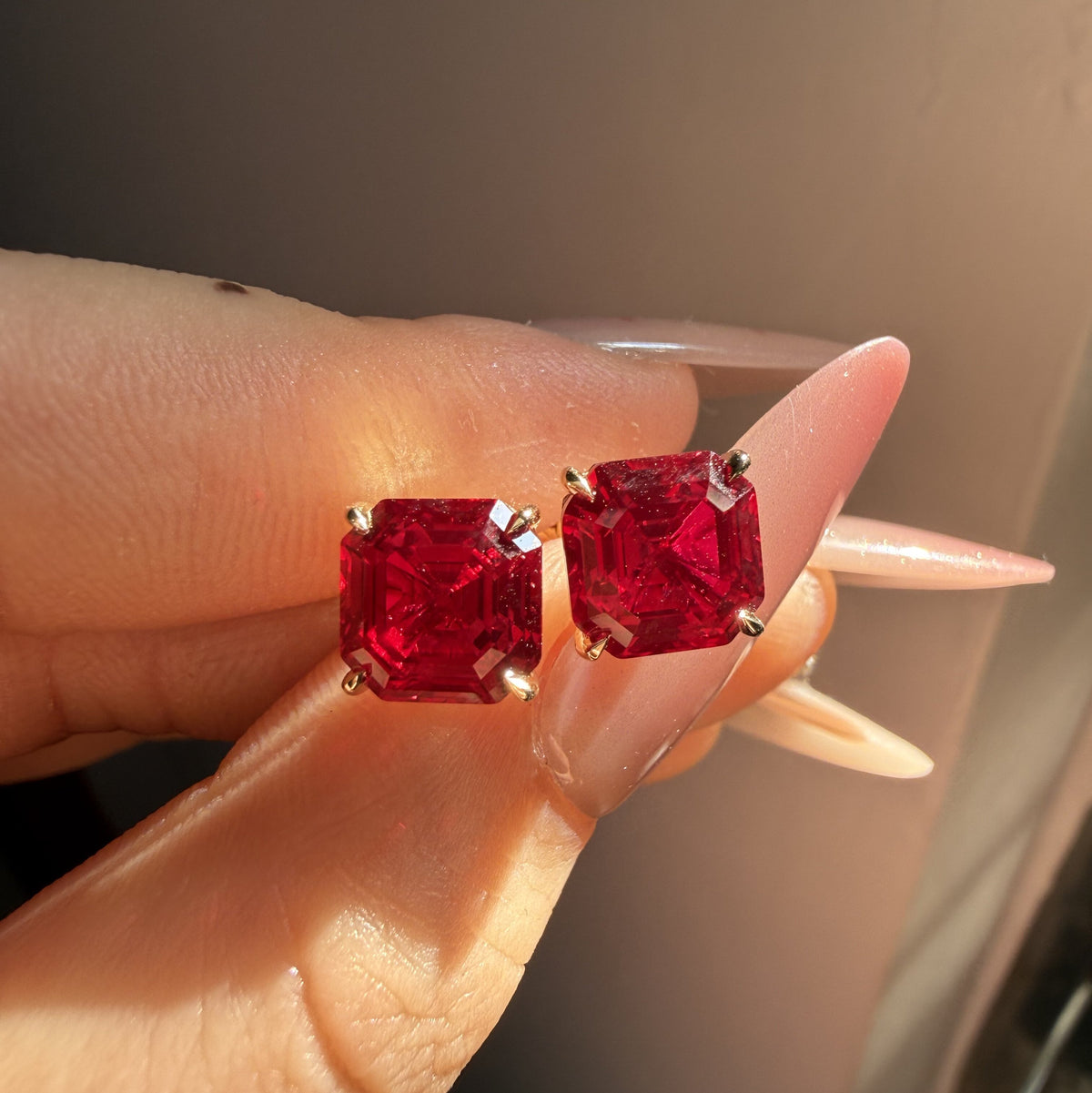 Pirmiana Jewelry Custom Design 14k Earrings for Women 9ct 8X8MM Lab Grown Ruby Jewelry