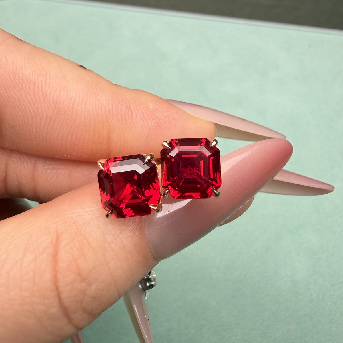 Pirmiana Jewelry Custom Design 14k Earrings for Women 9ct 8X8MM Lab Grown Ruby Jewelry