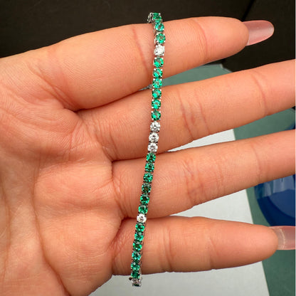 Pirmiana Jewelry Customized 18K White Gold 2.5mm Each Lab Grown Emerlad Bracelet for Women Fine Jewelry