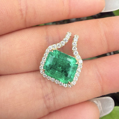 Primiana New Classic Style 14K 9x11mm 4.3ct Lab Grwon Emerlad Pendant Girlfriend Gift
