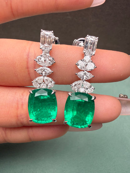 Pirmiana Hot Sale 10X12mm total 10.19ct Lab Grown Emerald Earrings 14K White Gold Girlfriend Gift