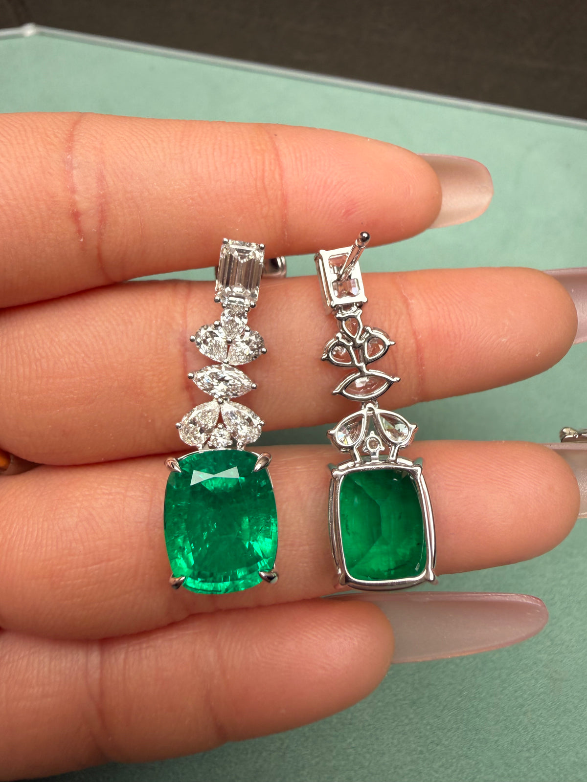 Pirmiana Hot Sale 10X12mm total 10.19ct Lab Grown Emerald Earrings 14K White Gold Girlfriend Gift